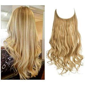 Halo Invisible Wire Hair Extensions Blonde Long Wavy Curly Synthetic Hair 16 "